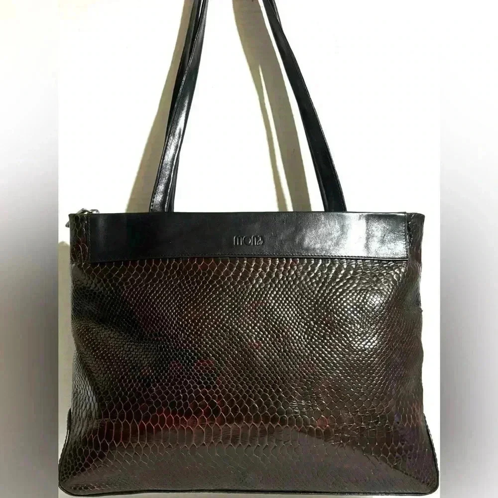 Vintage black/ brown reptile pattern shoulder handbag